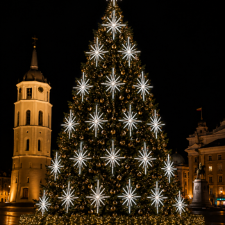 LED ŠVIEČIANČIOS DEKORACIJOS LAUKO EGLUTĖMS PUOŠTI (Pusė žvaigždės) (1m x 0.8m)
